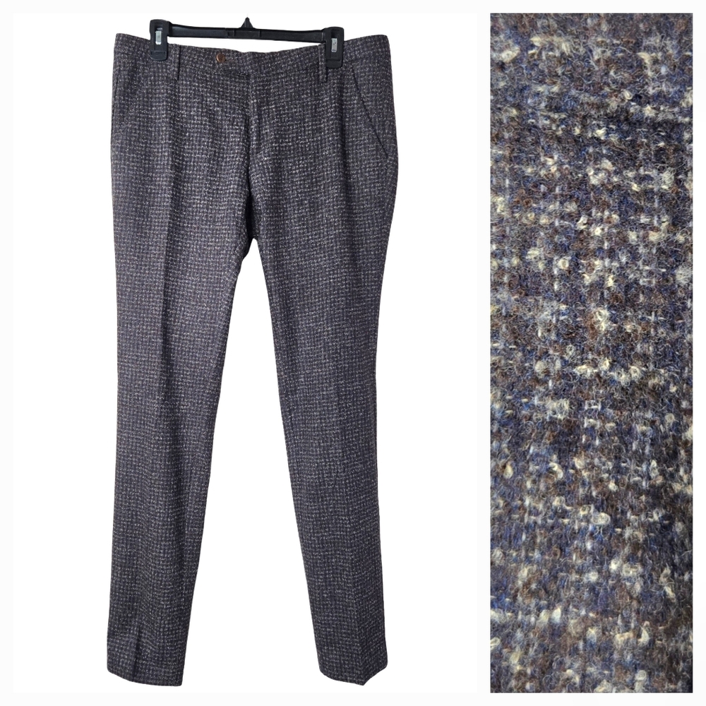 Michael Coal Tweed Wool-Blend Straight Pants Size 32 Made Italy